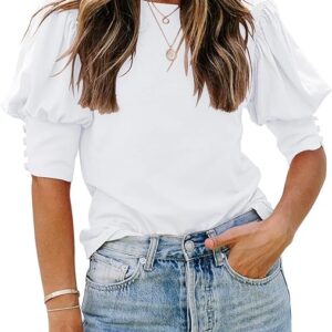 Limited time deal-11% off SimpleFun Women's Puff Sleeve Tops Summer Crewneck Loose Casual