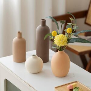 Limited time deal 15% OFF Modern Ceramic Vase Set, Neutral Colors, Decorative Vases for Home Shelf Decor, 4