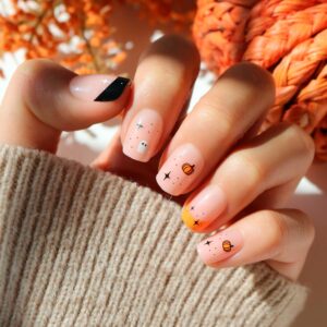 Glamnetic Press On Nails - Tiny Pumpkin | Short Squoval French Tip Fake Nails with Pumpkin