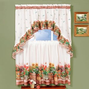 -24% of deal Light Filtering Printed Tier & Swag Window Curtain Set - 24 Inch Length, 57 Inch